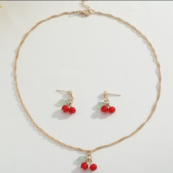 Anthropologie Petite Cherry Red Gold Necklace - Picture 3 of 14